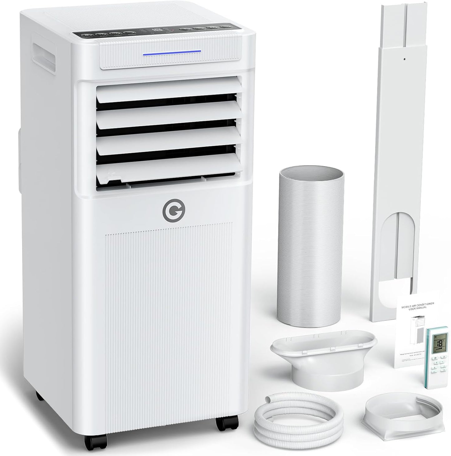 Aer conditionat portabil 9000 BTU cu dezumidificator 4 în 1, ventilator de răcire cu 2 viteze, afișaj digital și telecomandă, kit pentru fereastră, temporizator de 24 de ore pentru camere de până la 25 m²/78 m³.