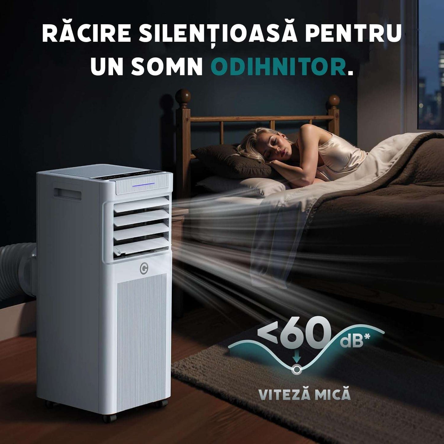 Aer conditionat portabil 9000 BTU cu dezumidificator 4 în 1, ventilator de răcire cu 2 viteze, afișaj digital și telecomandă, kit pentru fereastră, temporizator de 24 de ore pentru camere de până la 25 m²/78 m³.