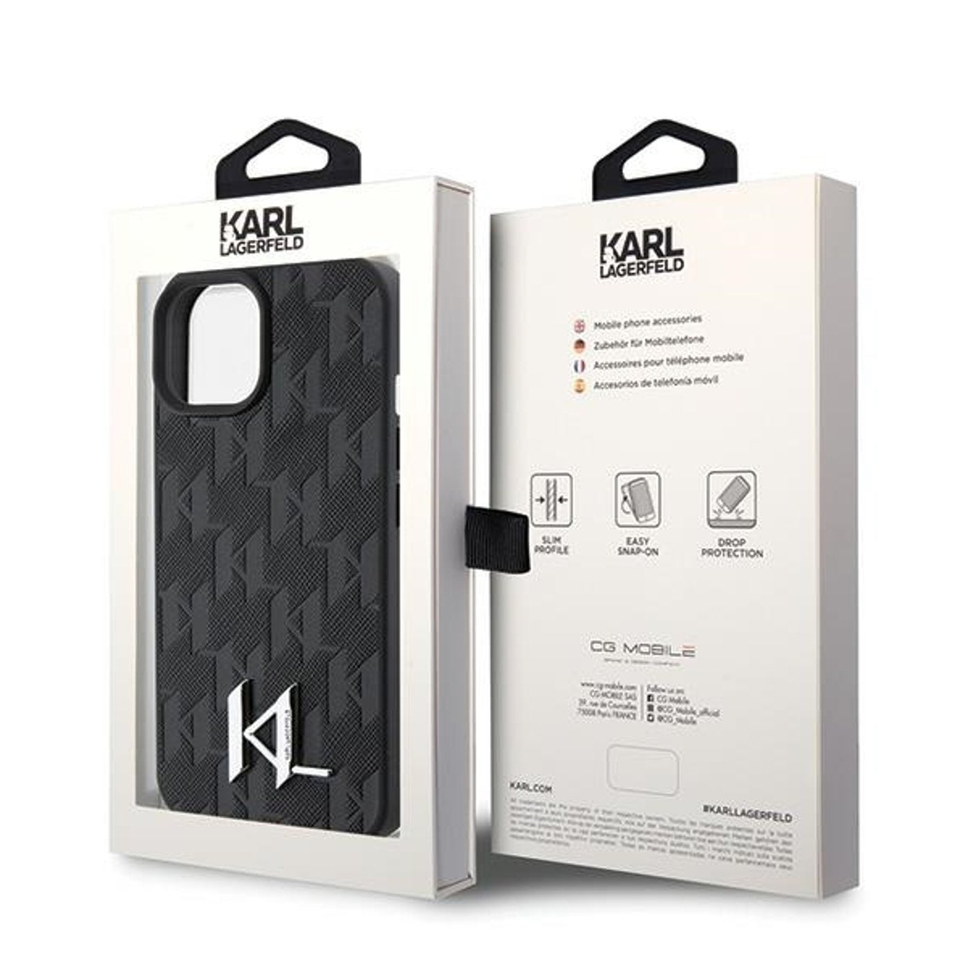 Husa Karl Lagerfeld, Hardcase Leather Monogram pentru iPhone 15, Negru