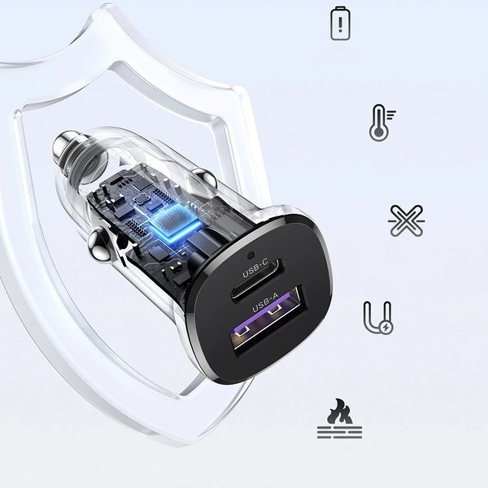 Incarcator auto Ugreen EC305 (25845) - USB, Type-C, 30W, LED Light, Practical Design - Black