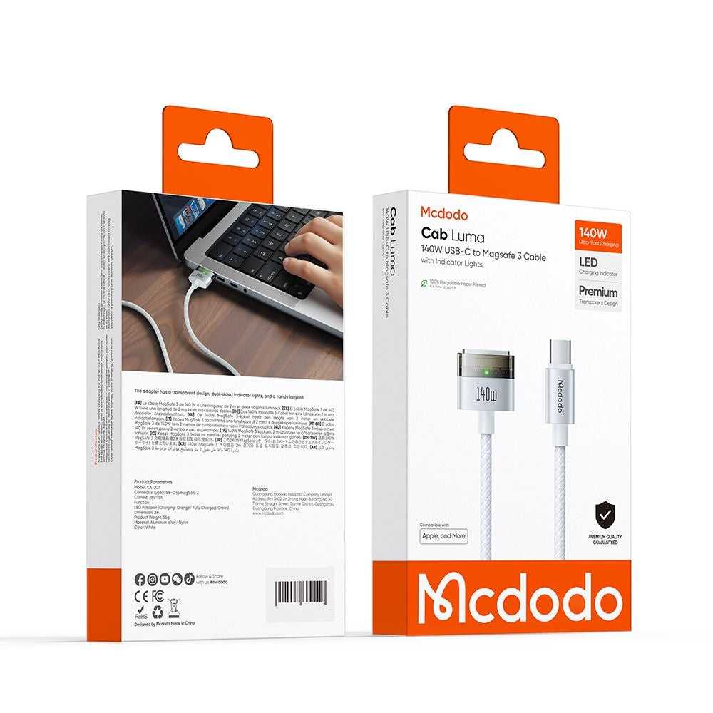 Cablu magnetic Mcdodo USB-C la MagSafe 3,Macbook, 140W, 2m, Alb