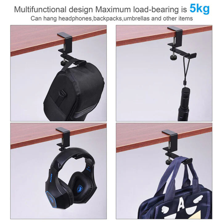 Suport birou multifunctional universal Mobster, organizator pentru casti, cabluri, negru