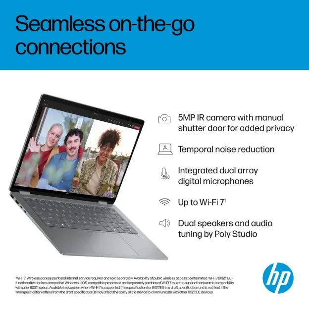 Laptop HP OmniBook X Flip 2-in-1, AI 14-fm0005na, Intel Core Ultra 5 (8 Core, până la 4.5 GHz), 16GB LPDDR5x, SSD 512GB, Ecran tactil 14" 2K, Windows 11 Home, 16 ore autonomie, Wi-Fi, Poly Camera Pro, culoare Meteor Silver