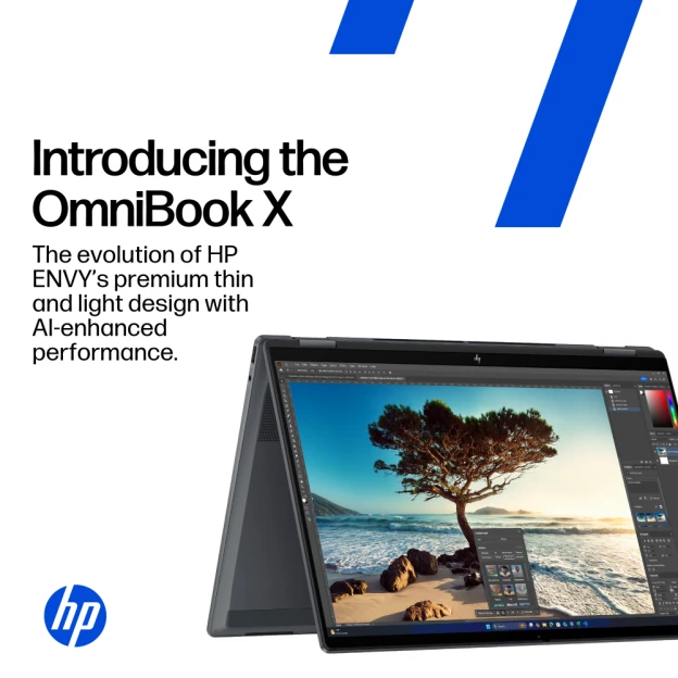 Laptop HP OmniBook X Flip 2-in-1, AI 14-fm0005na, Intel Core Ultra 5 (8 Core, până la 4.5 GHz), 16GB LPDDR5x, SSD 512GB, Ecran tactil 14" 2K, Windows 11 Home, 16 ore autonomie, Wi-Fi, Poly Camera Pro, culoare Meteor Silver