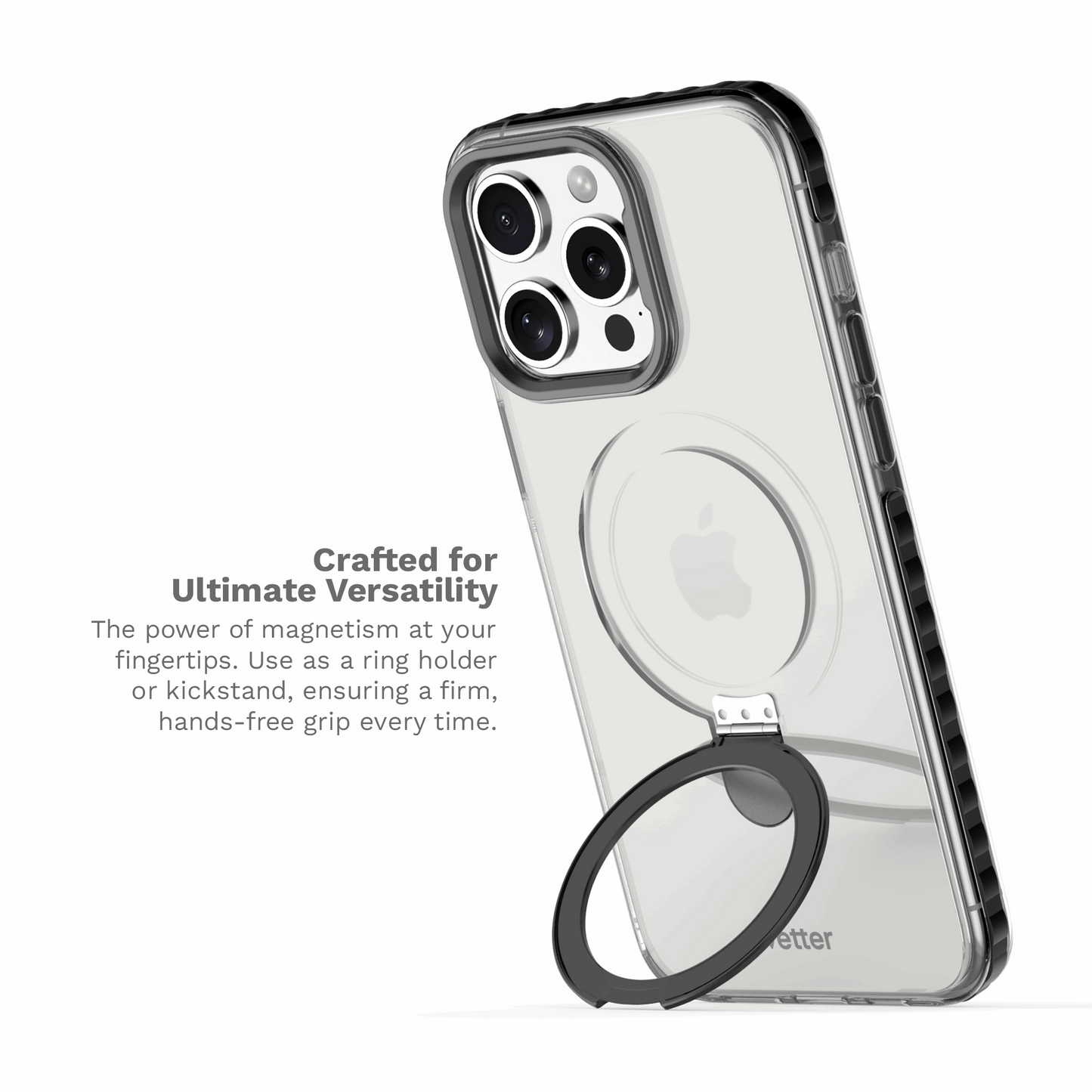 Husa iPhone 16 Pro, Clip-On Crystal MagSafe Compatible, with foldable stand, Transparent cu Negru