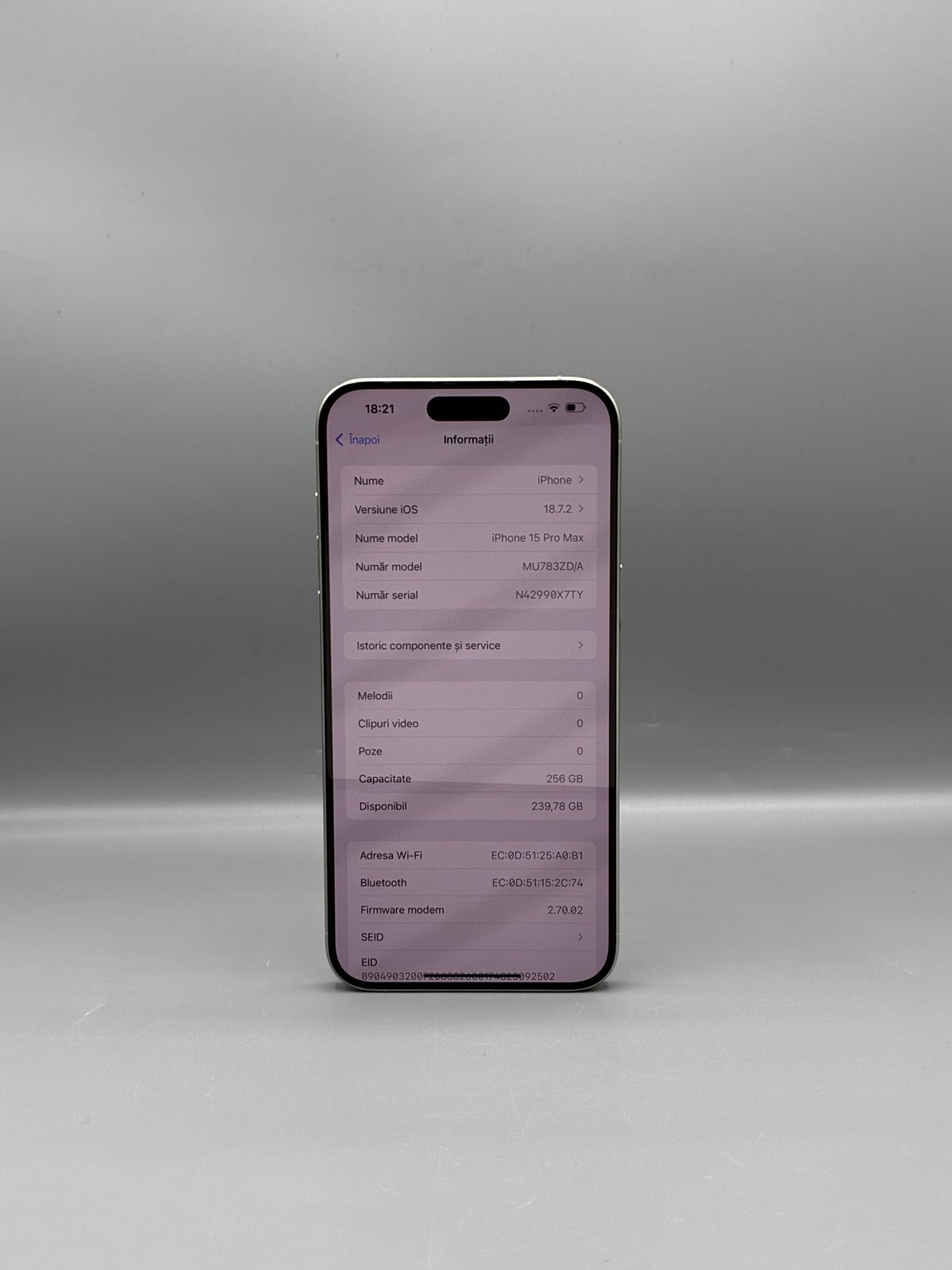 iPhone 15 Pro Max, 256GB, Baterie 100%, Cicluri 0, Alb