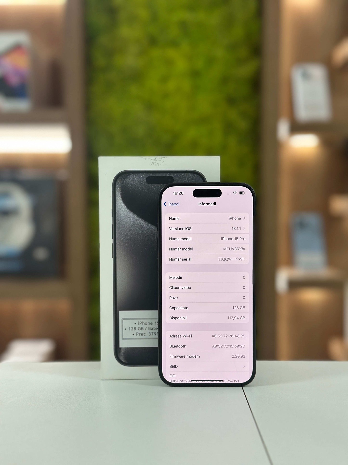 iPhone 15 Pro, 128GB, Baterie 93%, 366 Cicluri, Black