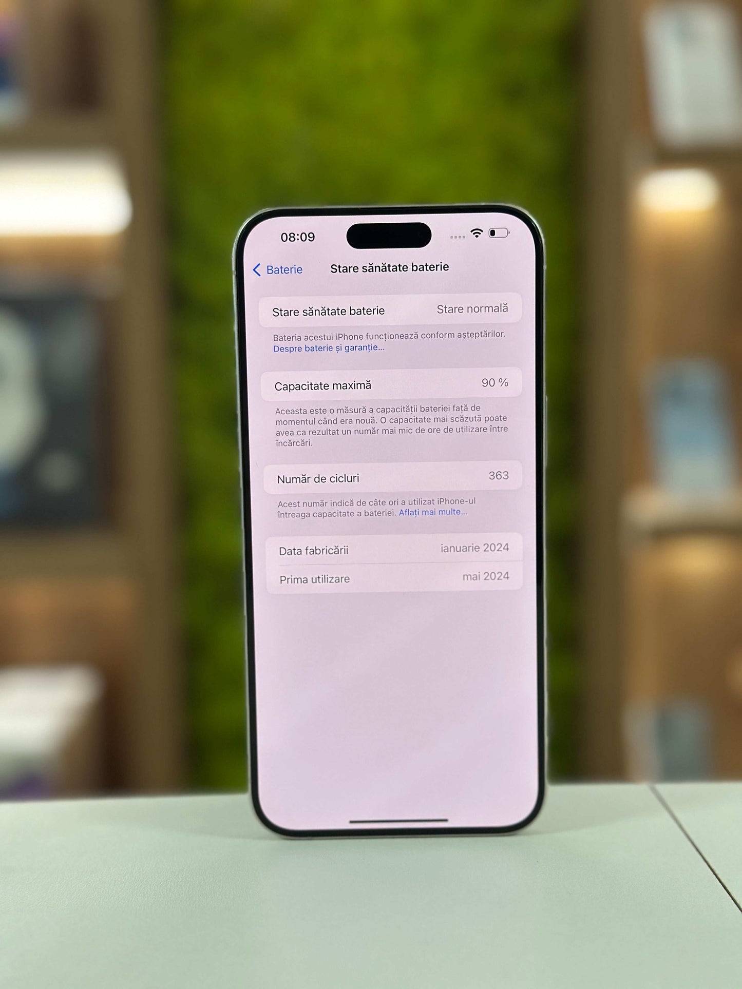 iPhone 15 Pro Max, 256 GB, Baterie 90%, 363 Cicluri, Alb