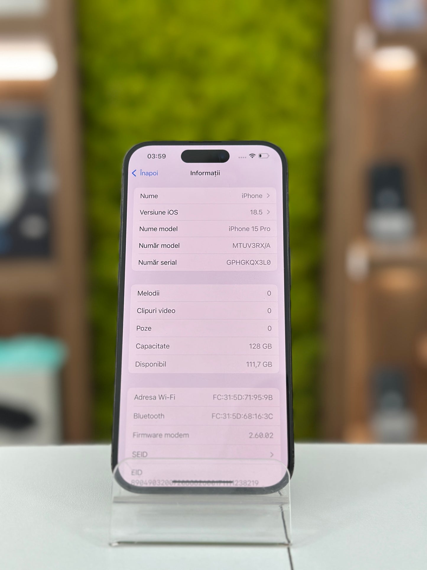iPhone 15 Pro, 128 GB, Baterie 100% , 0 Cicluri, Titan negru