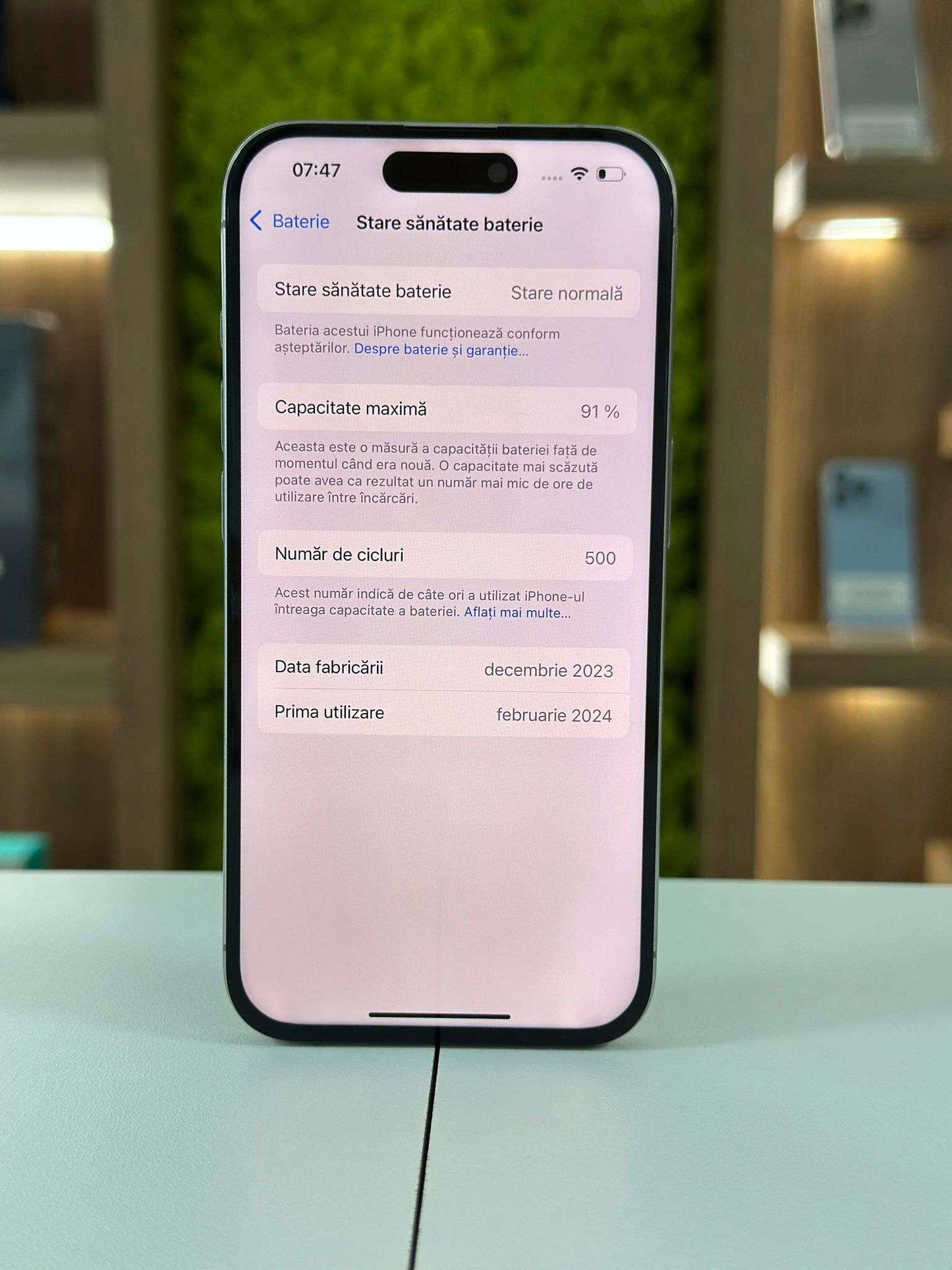 iPhone 15 Pro,128 GB, Baterie 91%, 500 Cicluri, Natural Titanium