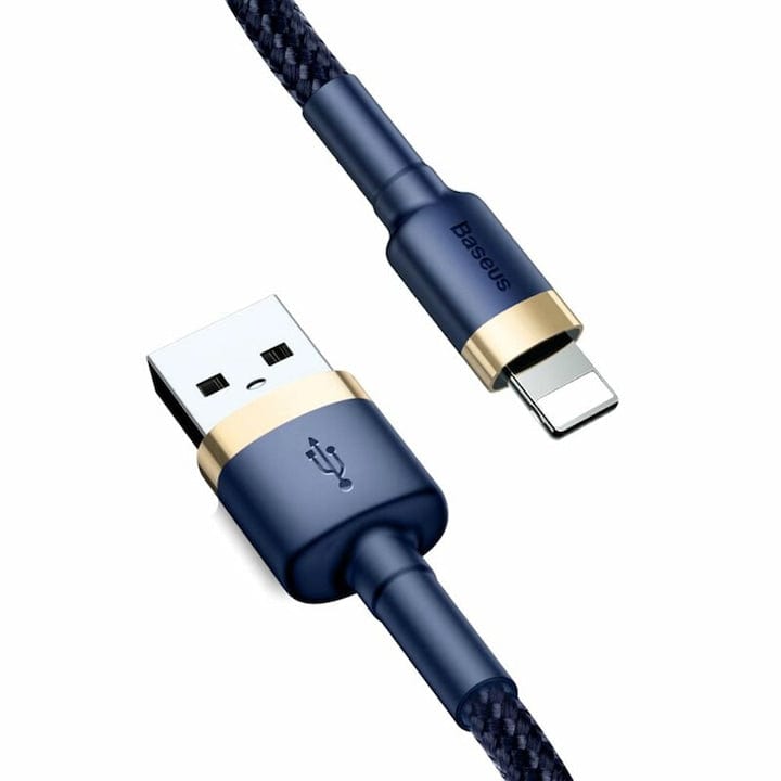 Cablu USB la Lightning, Fast Charging, QC3.0, 2.4A, 1m - Baseus Cafule (CALKLF-BV3) - Blue / Gold.