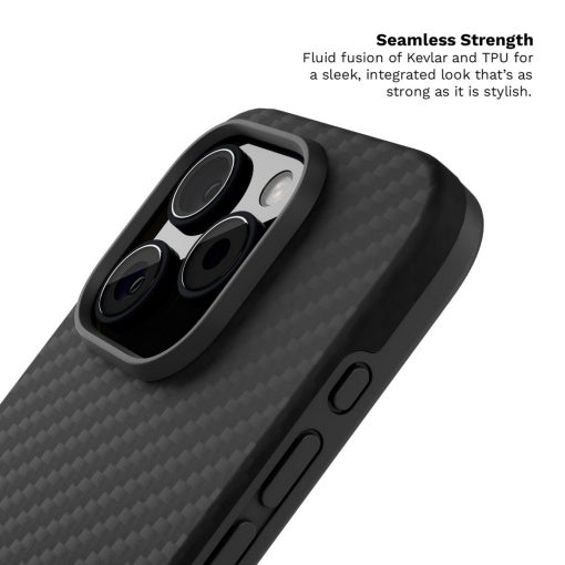 Husa Vetter iPhone 15 Pro Max, Clip-On Compatibil MagSafe, Aramid Fiber, Hybrid Kevlar, Enhanced Protection, Negru