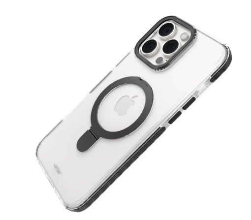 Husa Vetter iPhone 16 Pro Max, Clip-On Crystal Compatibil MagSafe, with foldable stand, Transparent cu Negru