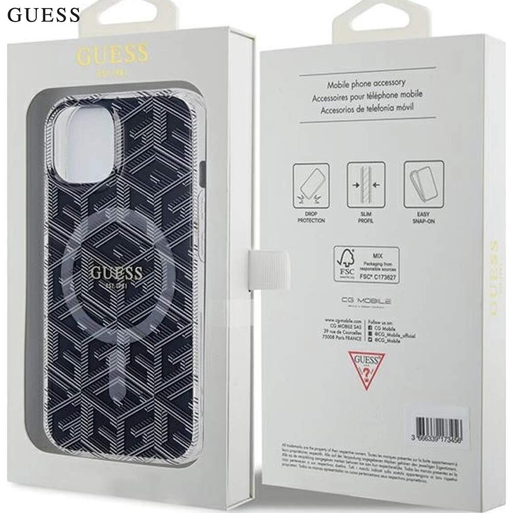 Husa pentru iPhone 15 - GUESS GCube Stripes MagSafe Black