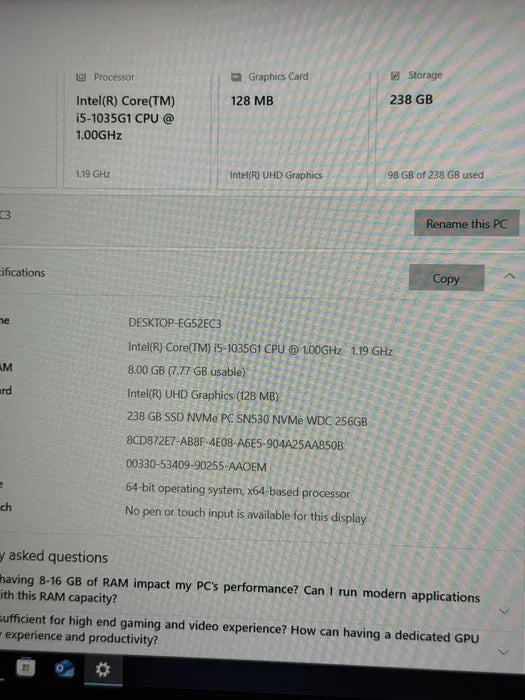 Laptop Dell Vostro 5501 cu procesor Intel Core i5-1035G1 pana la 3.60 GHz, 15.6", Full HD, 8GB, 256GB SSD, Intel UHD Graphics, Windows 10 Pro, Grey
