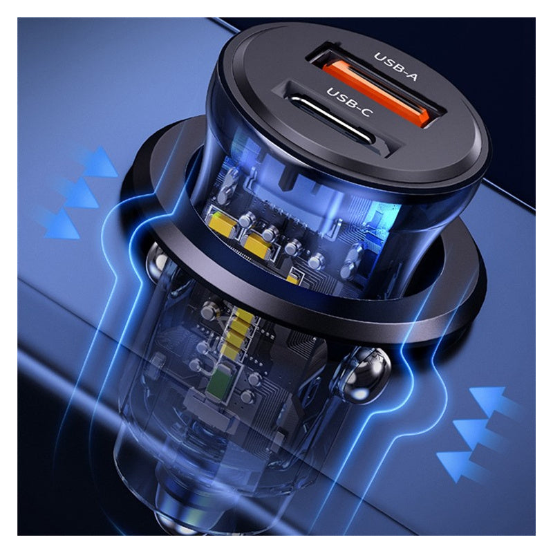 Încărcător auto USAMS US-CC164 cu porturi USB-C / USB-A - 30W - gri