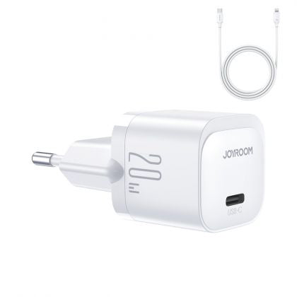 Incarcator priza mini, USB-C, incarcare rapida 20W PD + cablu USB-C - Lightning 1m, alb, Joyroom