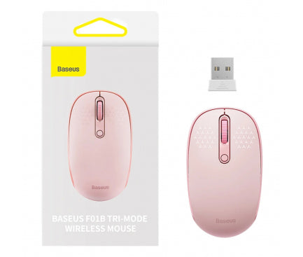 Mouse Wireless Baseus F01B Tri-Mode, 1600DPI, BT / Wi-Fi, Roz