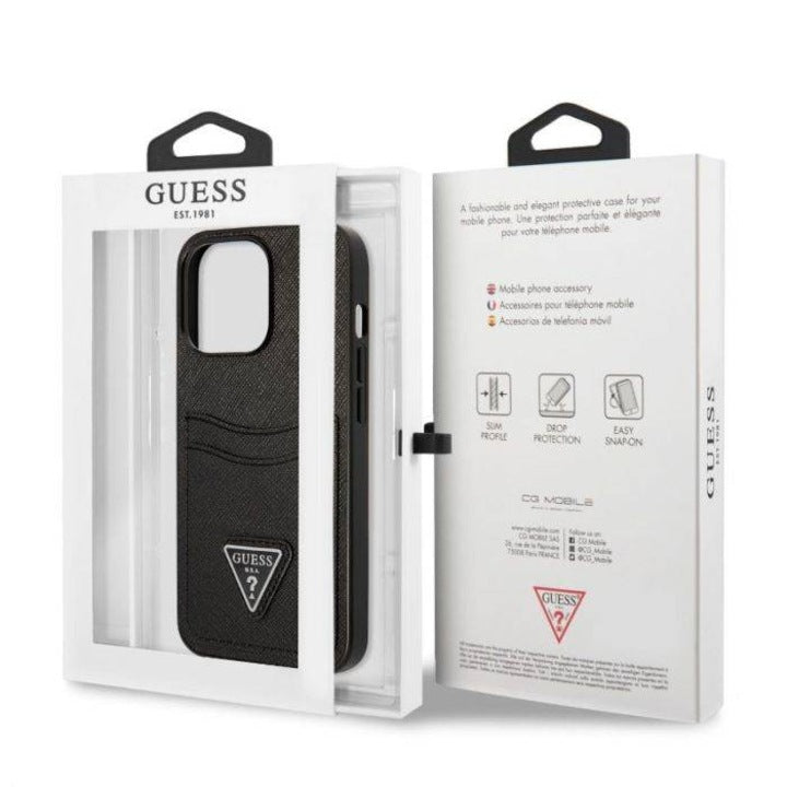 Husa Guess Saffiano Double Card pentru iPhone 13 Pro Max Negru