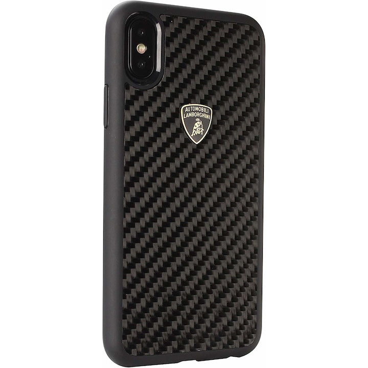 Husa iPhone X Lamborghini Carbon Fiber, Negru