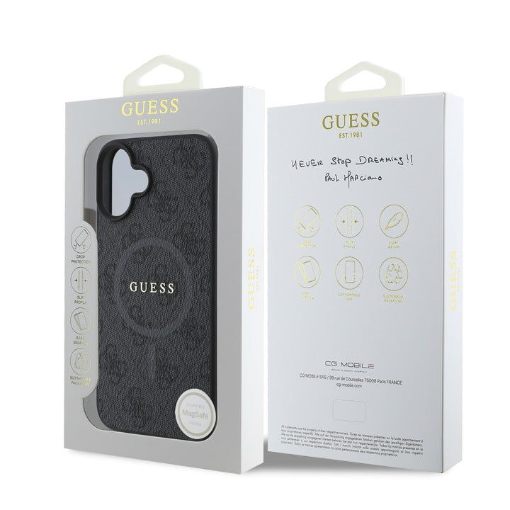 Husa de protectie Guess Leather 4G Colored Ring MagSafe pentru iPhone 16 Plus, Negru
