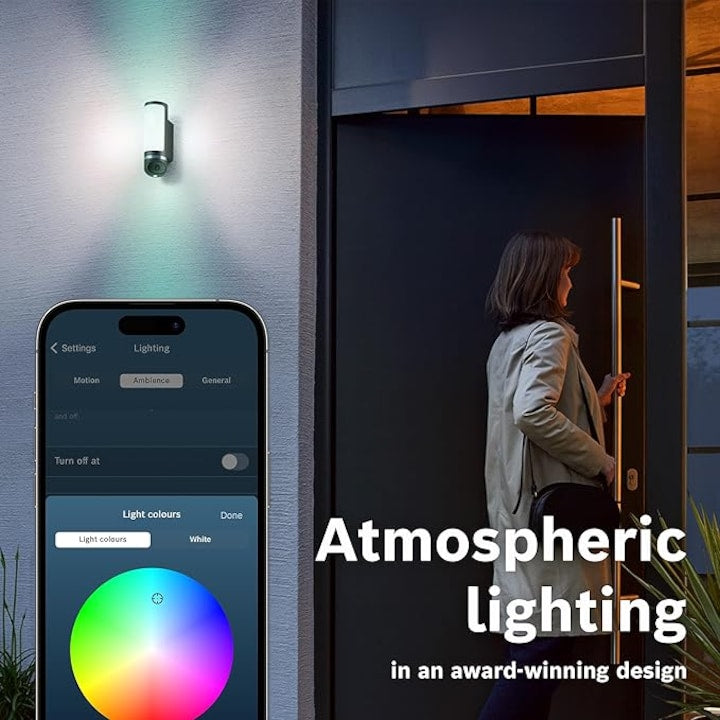 RESIGILAT: Camera supraveghere exterior Bosch Smart Home II, Full HD 1080p, alarma integrata, lumina de design, compatibila Alexa, antracit