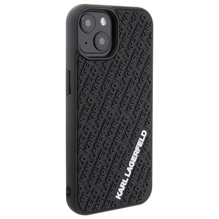Husa Karl Lagerfeld compatibila cu iPhone 15, 3D Rubber Multi Logo, Negru
