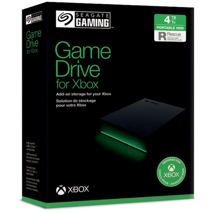HDD extern Seagate Game Drive pentru Xbox, 4TB, USB 3.2 Gen 1, Negru