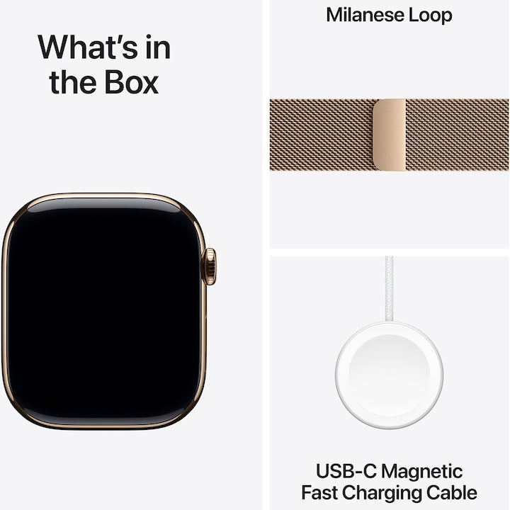 Apple Watch 11 GPS + Cellular, Carcasa Gold Titanium 46mm, Gold Milanese Loop - S/M