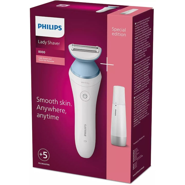 RESIGILAT:Aparat de ras electric Philips Lady Shaver Series 8000, Wet&Dry, Wireless, 5 accesorii, Alb