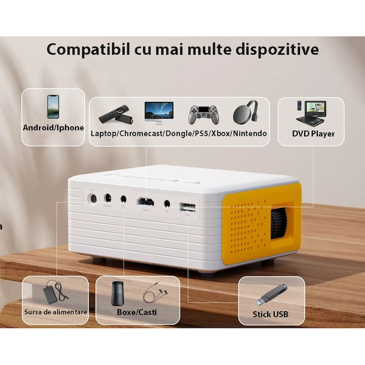 Videoproiector YOTON Yoton Y3, Compact, 4000 Lumens, 1920 x 1080 Full HD, LCD, HDMI, USB