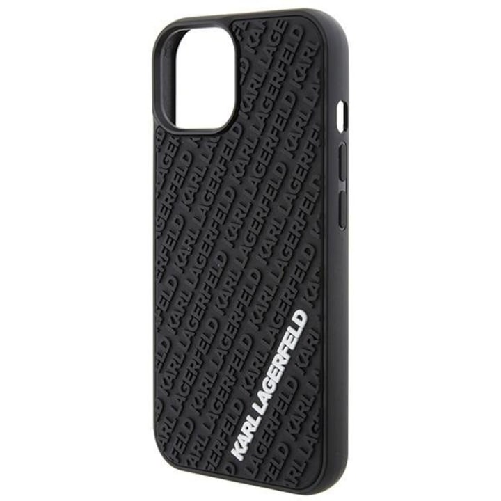 Husa Karl Lagerfeld compatibila cu iPhone 15, 3D Rubber Multi Logo, Negru