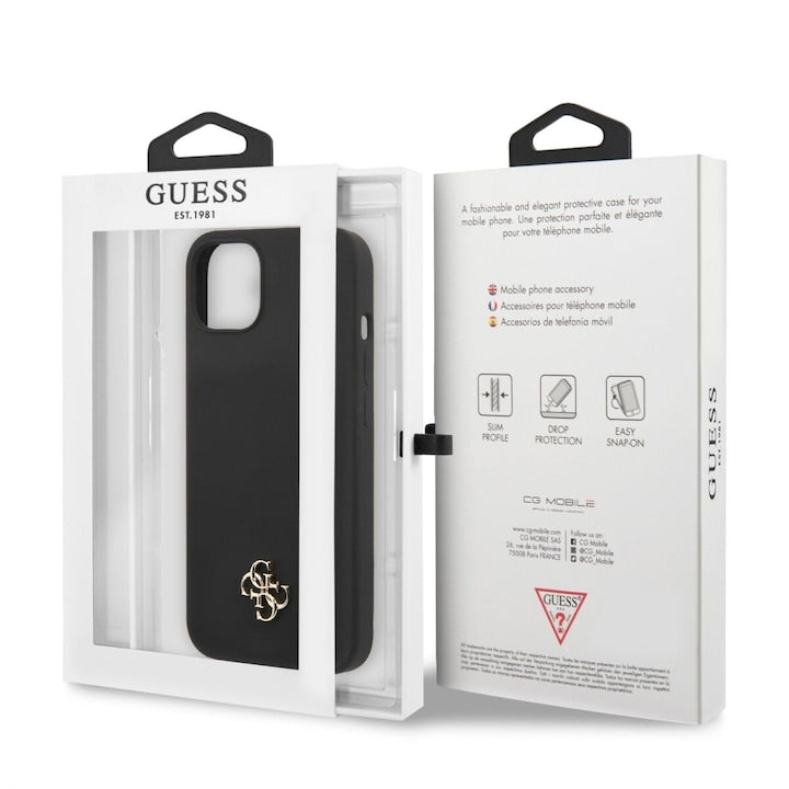 Husa Guess Metal Logo pentru iPhone 13 mini, Negru