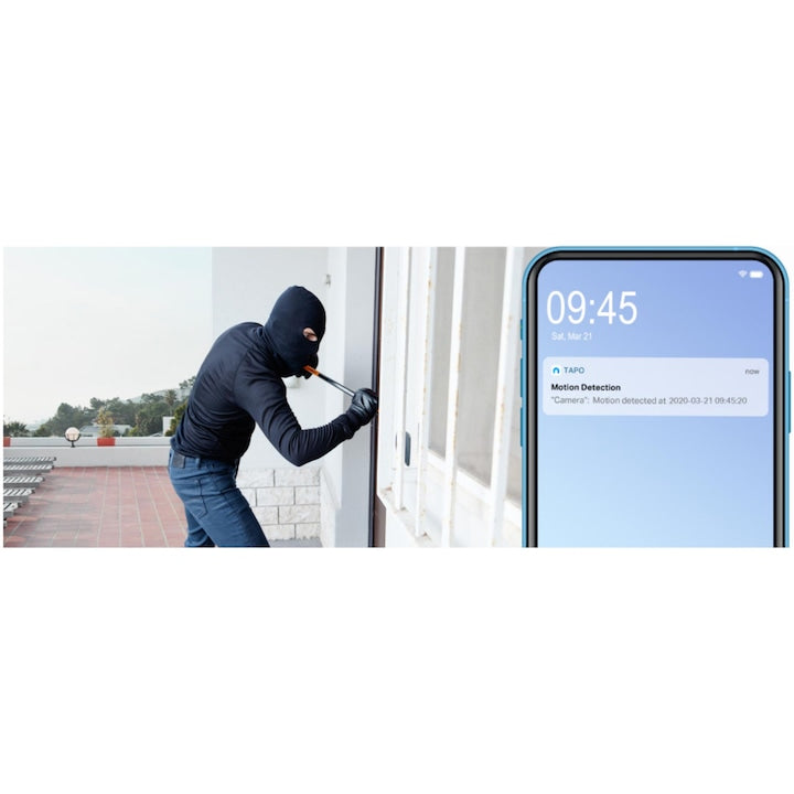 Camera de supraveghere pentru exterior smart, TP-Link Tapo C310 , 3MP, conexiune Wi-Fi sau prin cablu, Night Vision, Detecteaza miscari si trimite notificari, Alarma sonora si luminoasa, Functie Two-Way Audio, Control Vocal