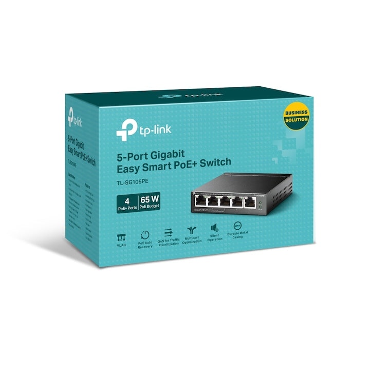 Switch TP-Link TL-SG105PE, 5 porturi Gigabit, Desktop, Easy Smart, POE, capacitate 10Gbps, porturi POE