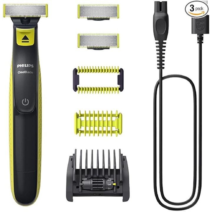 RESIGILAT: Aparat hibrid de barbierit, Philips, tuns barba si parul corporal, 2 x Lame originale pentru fata, 1 x Pieptene ajustabil 5 in 1, 1 x Set pentru corp, QP2824/30