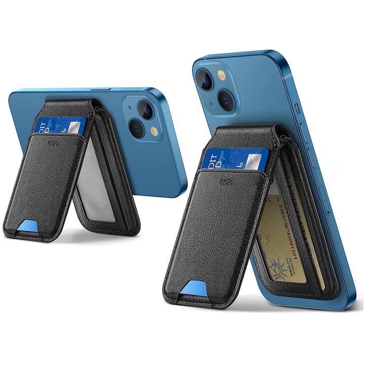 Suport telefon tip portofel ESR, HaloLock, compatibil MagSafe, piele ecologica, negru