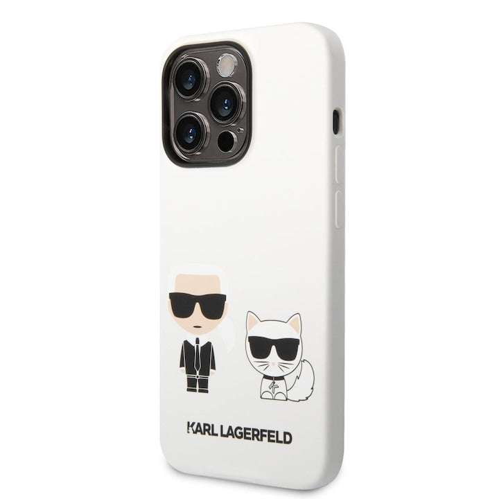 Husa Karl Lagerfeld Liquid Silicone Karl and Choupette pentru iPhone 14 Pro Max, White