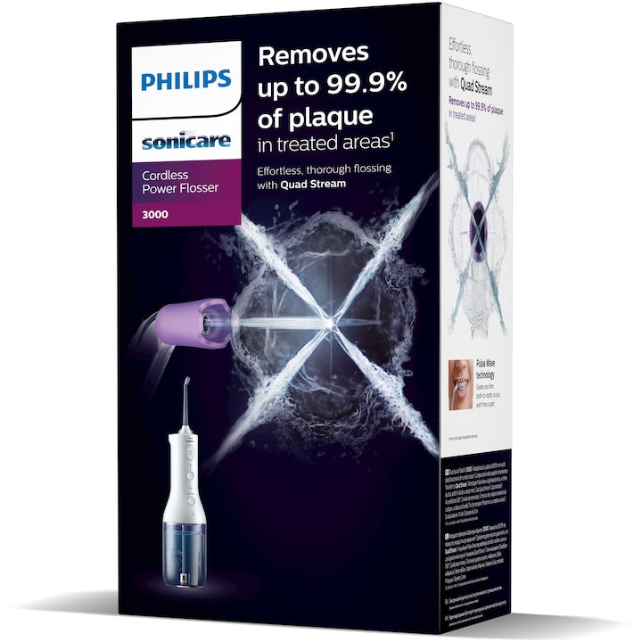 RESIGILAT: Irigator bucal tip dus bucal Philips Sonicare HX3826/31 cu tehnologie QuadStream, portabil, 2 moduri de curatare, 3 niveluri de intensitate , include 2 x capete de curatare si 1 x husa trasport, alb