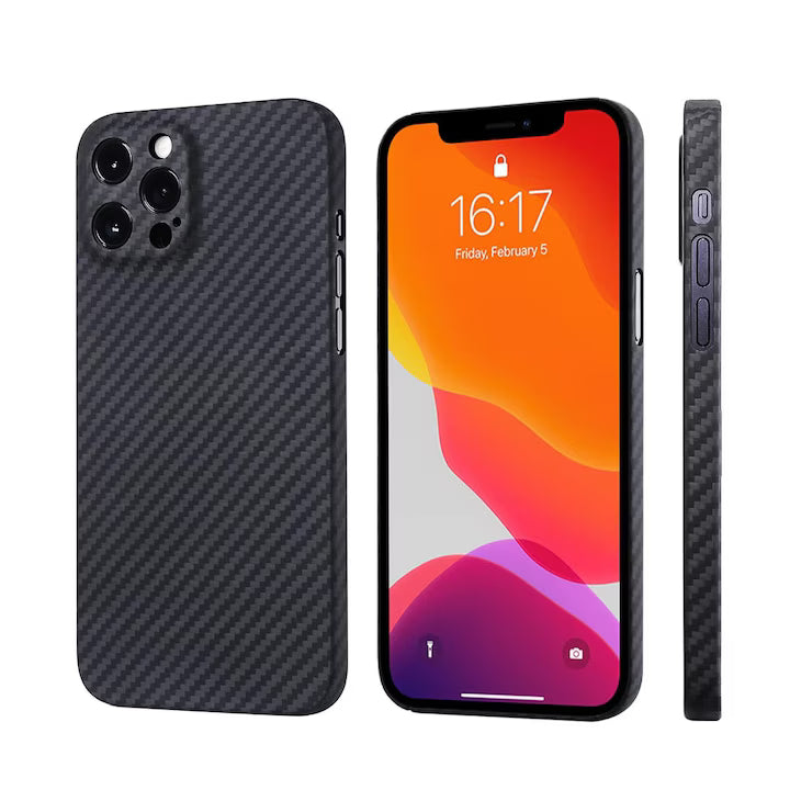 Husa Kevlar, Aramida, Compatibila cu iPhone 13 Pro, Aspect Carbon, Ultra solida, Negru