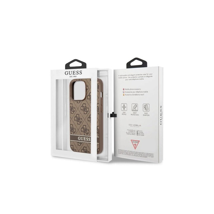 Husa Guess PU 4G Stripe compatibila cu iPhone 13 , Maro