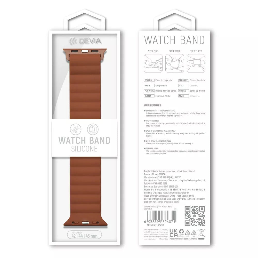 Curea DEVIA APPLE WATCH 42/44/45MM SPORT3 SILICONE STRAP SADDLE BROWN