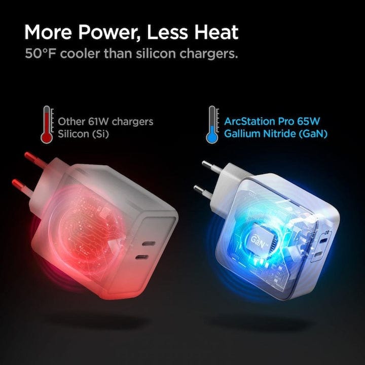 FIXLY l Spigen Incarcator de retea, Spigen,PowerArc, PE2007EU, Alb, 2xUSB-C, 60W, GaN, PD, Quick Charge 3.0,