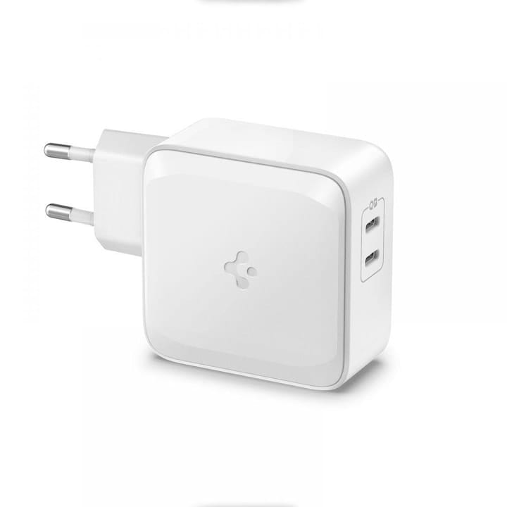 FIXLY l Spigen Incarcator de retea, Spigen,PowerArc, PE2007EU, Alb, 2xUSB-C, 60W, GaN, PD, Quick Charge 3.0,