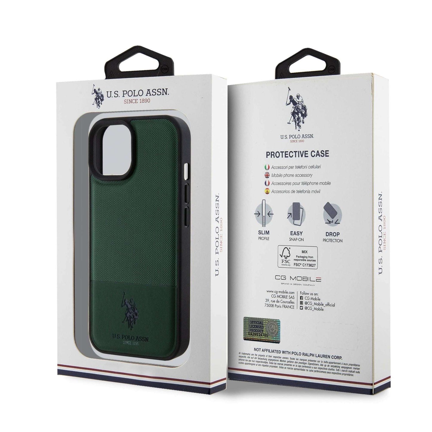Husa Originala pentru iPhone 15 Pro Max U.S. Polo PU Leather Mesh Pattern Double Horse, Green
