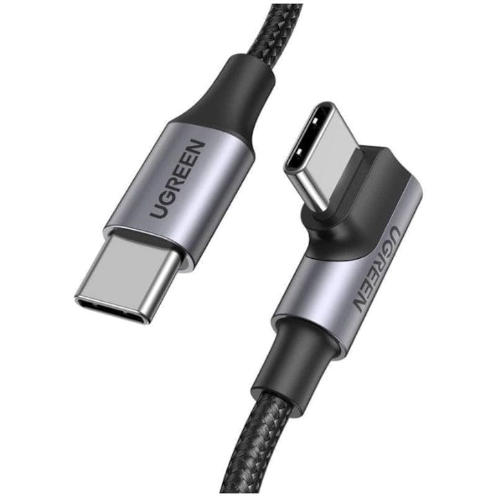 FIXLY l Ugreen Cablu Ugreen Fast Charging USB-C la USB-C 100W/5A – Design de 90°, Împletit, 2m, Negru