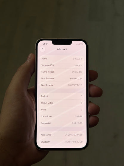 iPhone 17e, 256 GB, Baterie 100%, 97 Cicluri, Soft Pink