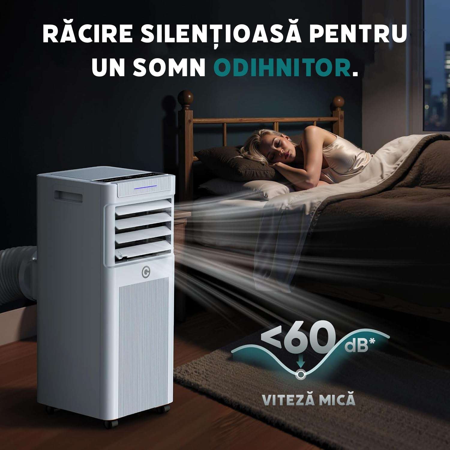 Aer conditionat portabil 9000 BTU cu dezumidificator 4 în 1, ventilator de răcire cu 2 viteze, afișaj digital și telecomandă, kit pentru fereastră, temporizator de 24 de ore pentru camere de până la 25 m²/78 m³.