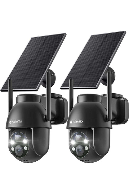 Set 2x Cameră de Supraveghere Solară WiFi 2K Elite Survival Systems, 2.4GHz, Pentru Exterior, cu Panou Solar Inclus, Rezistentă la Intemperii