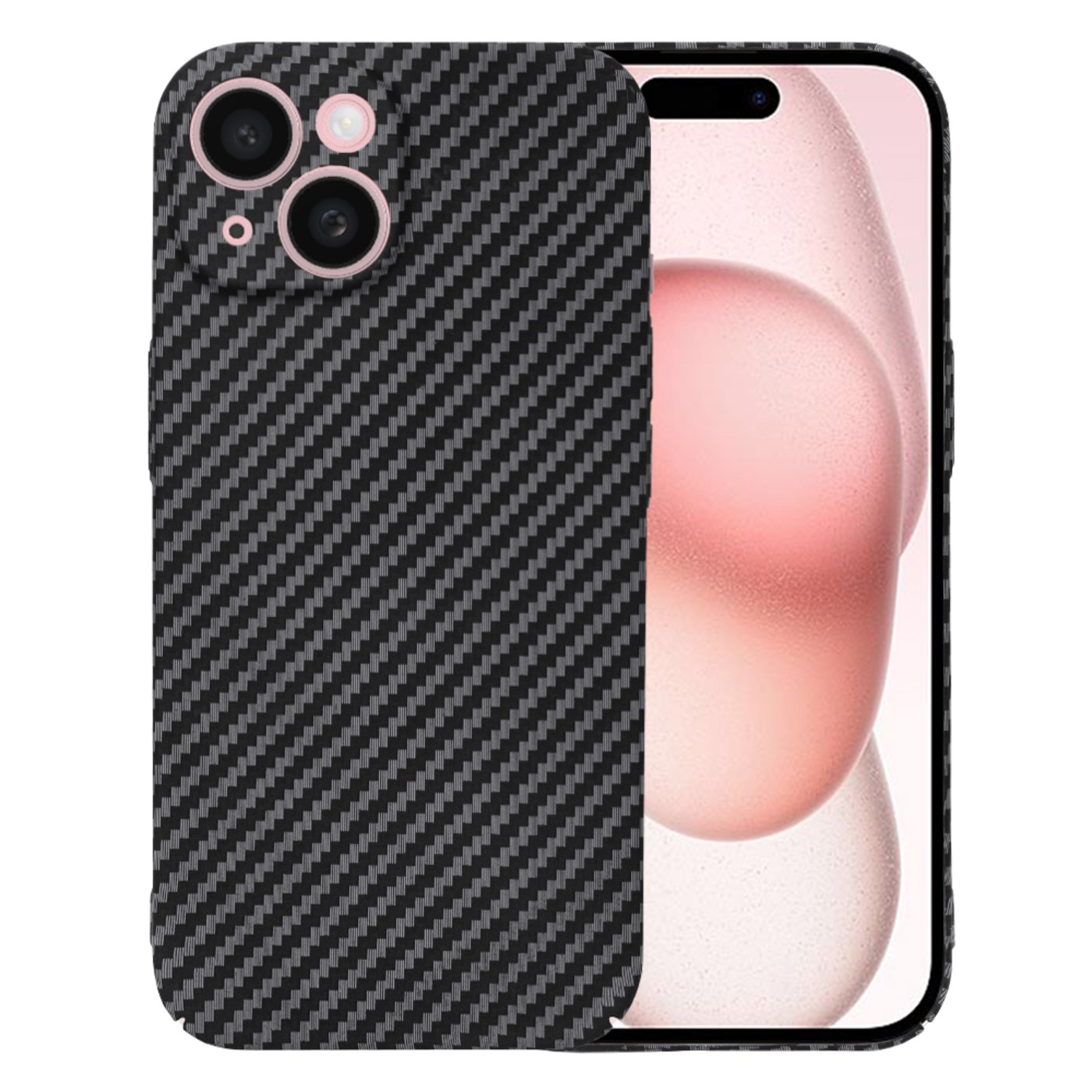 Husa Carbon Fiber Shell pentru iPhone 15, Negru